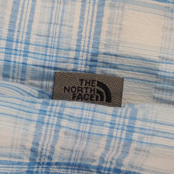 The North Face Shirt Women Small Light Blue Plaid Roll Tab Vented Hiking Outdoor - Picture 9 of 10